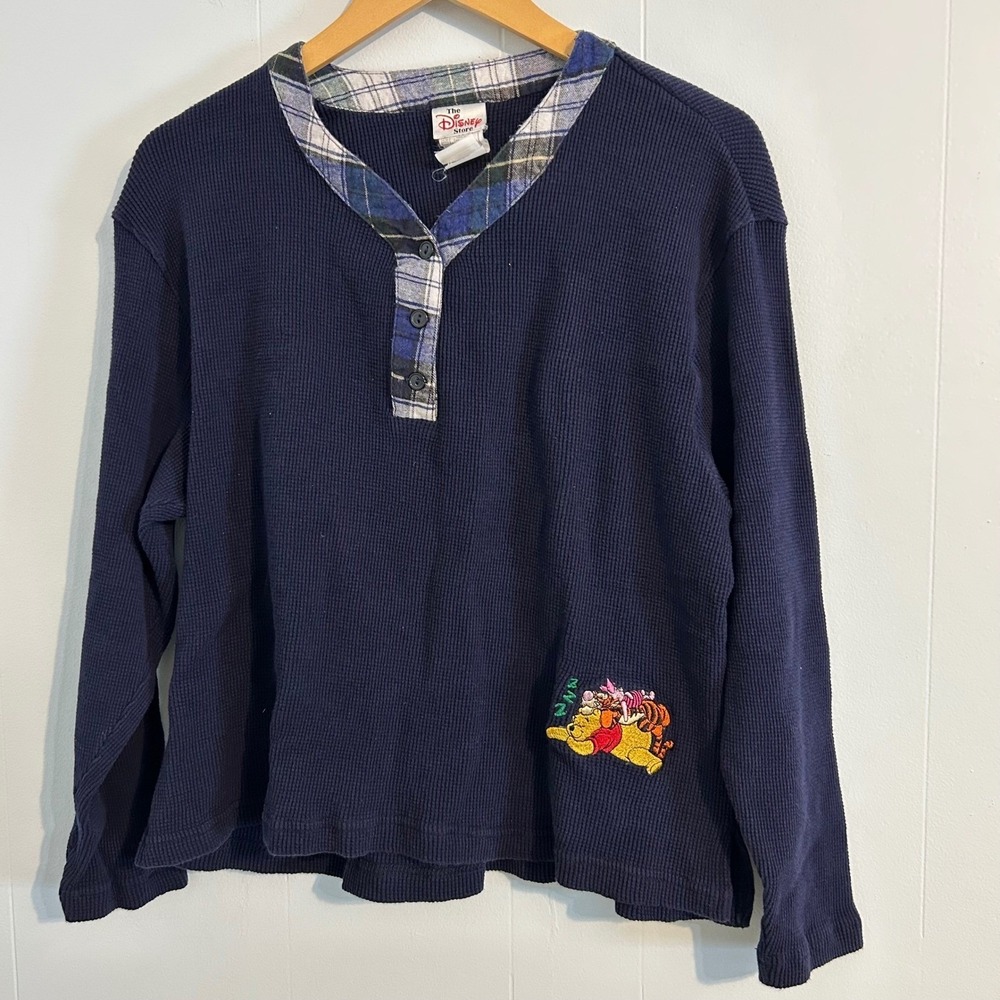 The Disney Store Womens Long Sleeve Waffle Knit Henley Top L XL Pooh Tigger Pigl